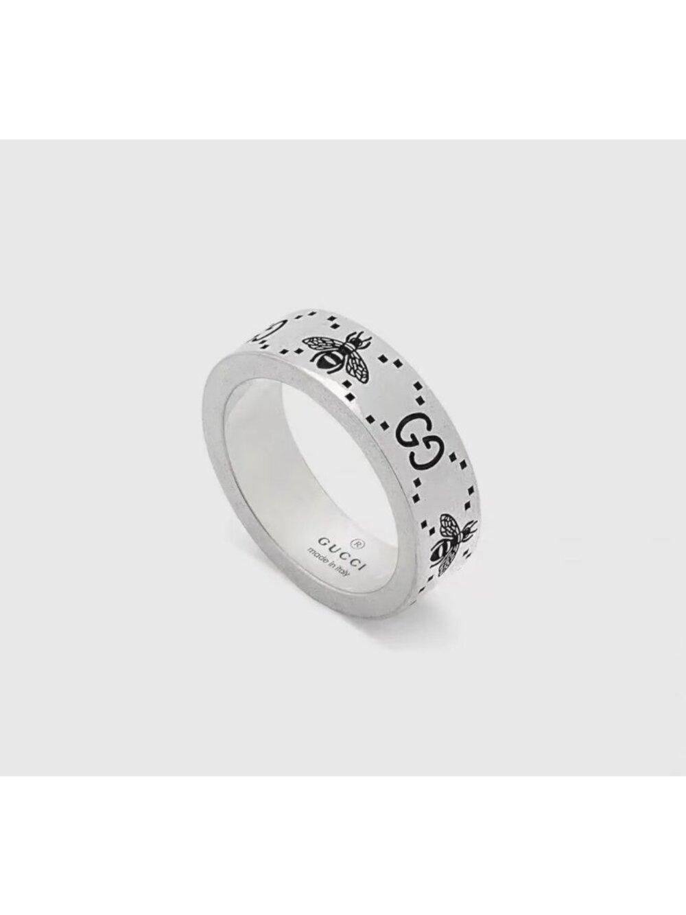Gucci GG Signature Bee Engraved 925 Sterling Silver Ring Semi Shiny Sliver JP12